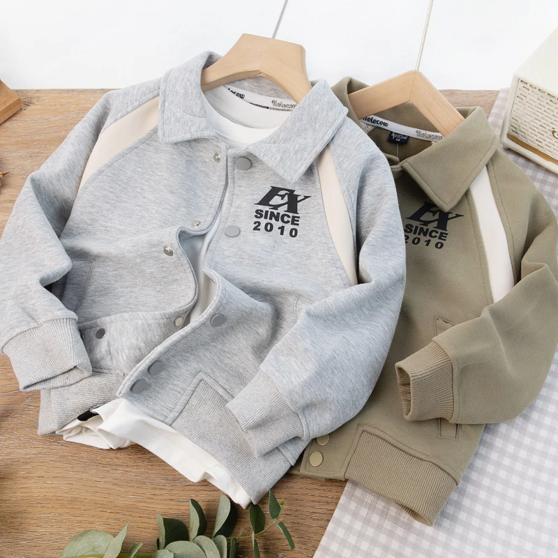 男童翻领棒球服外套春秋款中大童双面棉休闲外穿上衣开衫儿童长袖