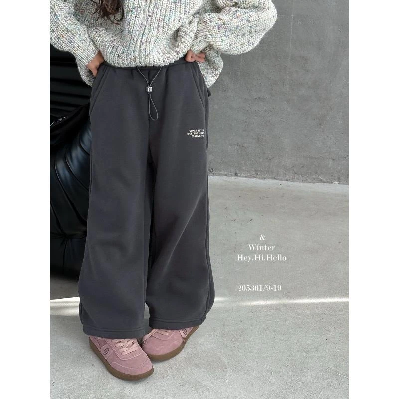 05301高端潮品童装时尚百搭一体绒刺绣直筒裤B11-1