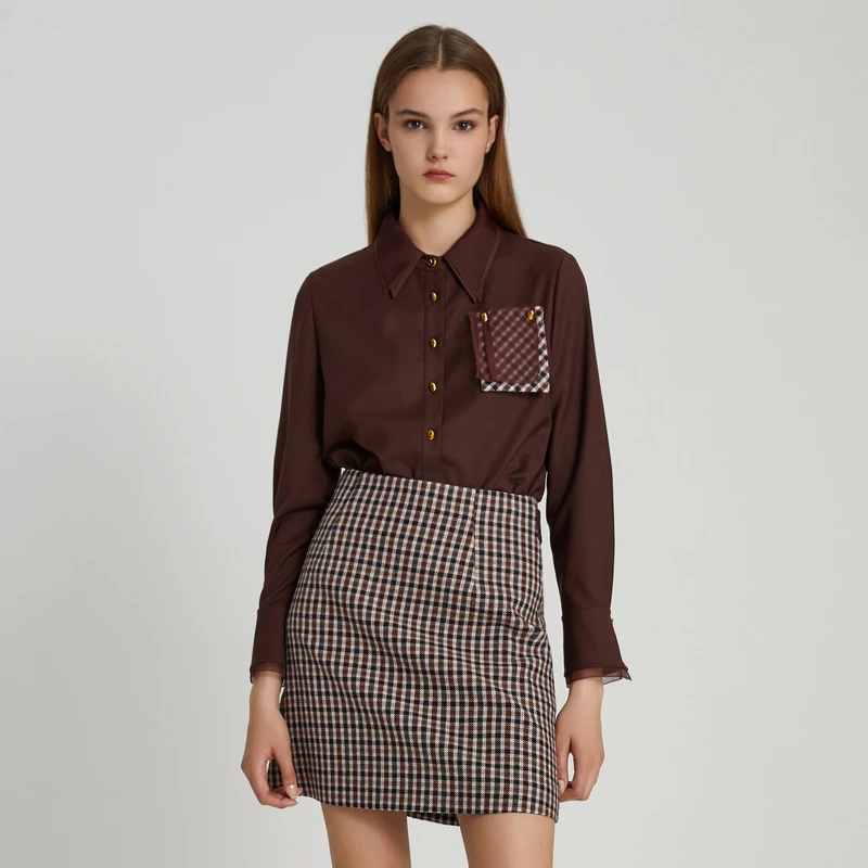 莱芙·艾迪儿【商场同款】复古春季小众印花通勤长袖衬衣1E4C34233