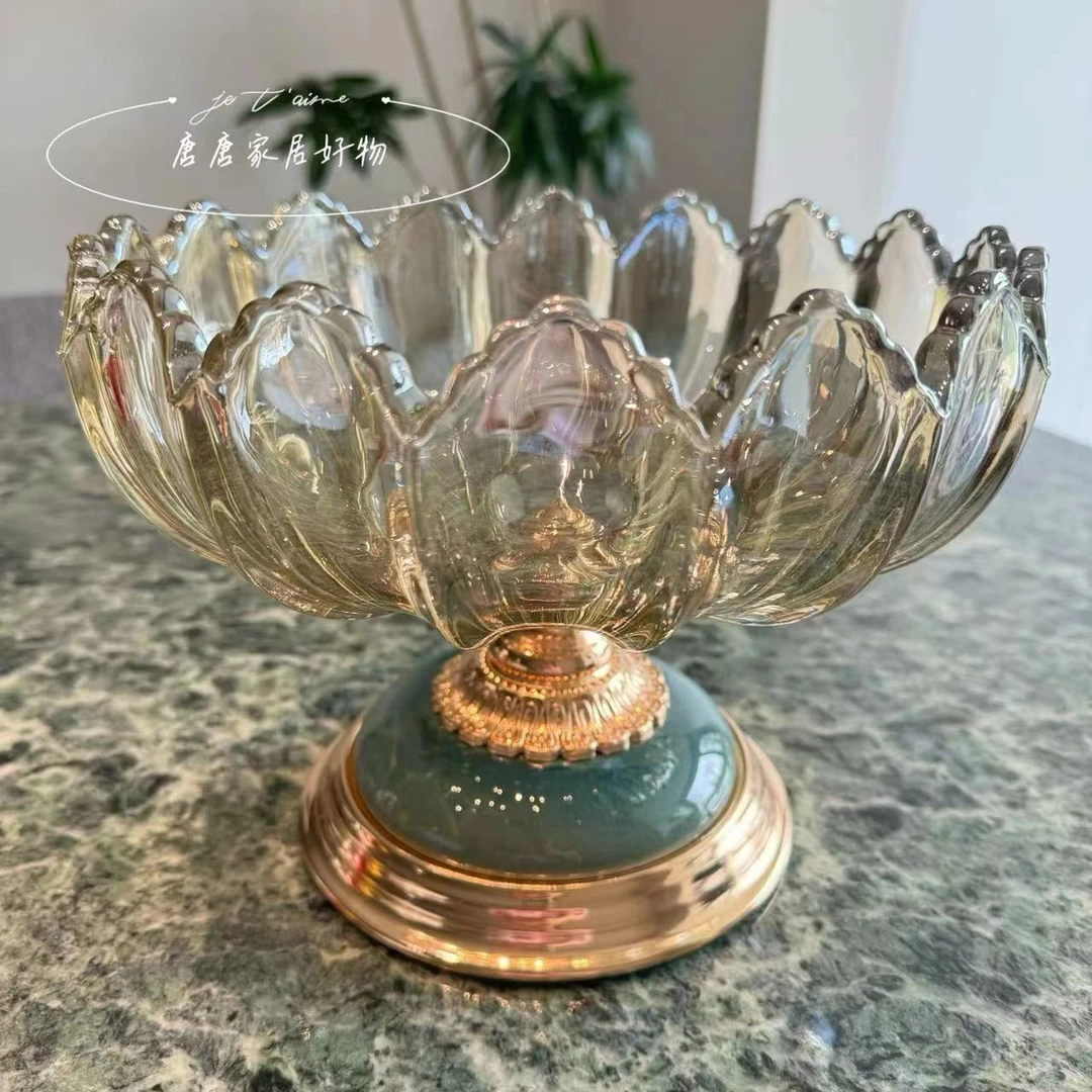 轻奢陶瓷玻璃水果盘家用茶几客厅餐桌高档零食糖果大果盘装饰摆件