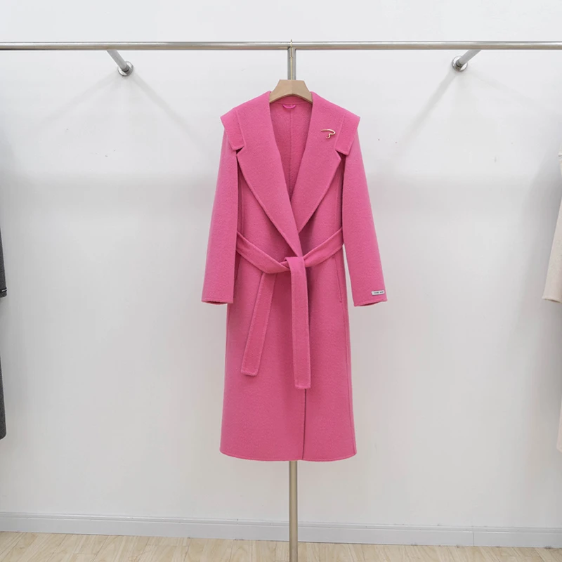 双面羊毛大衣女款2024新款毛呢外套中长款气质冬季收腰