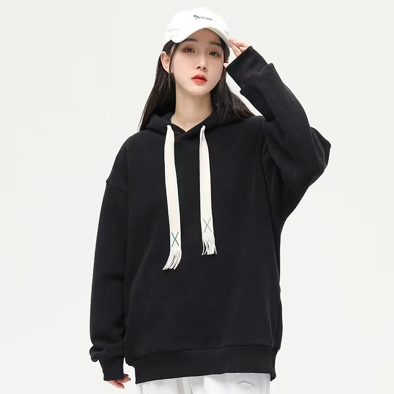 百搭长袖卫衣加绒连帽纯色秋冬新款时尚休闲舒适保暖套装