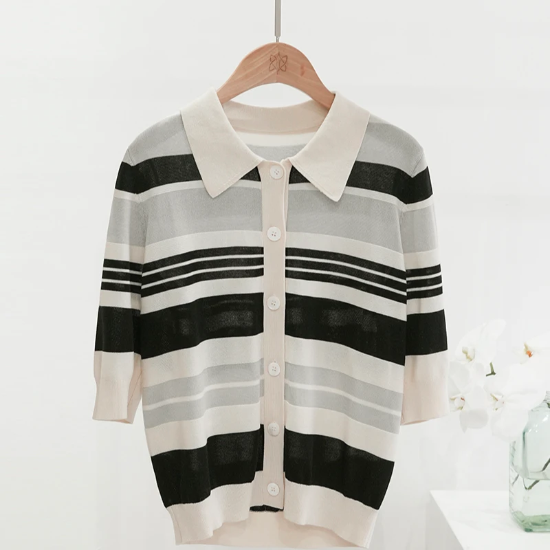 春夏显瘦时尚条纹百搭polo衫针织衫女51A083772
