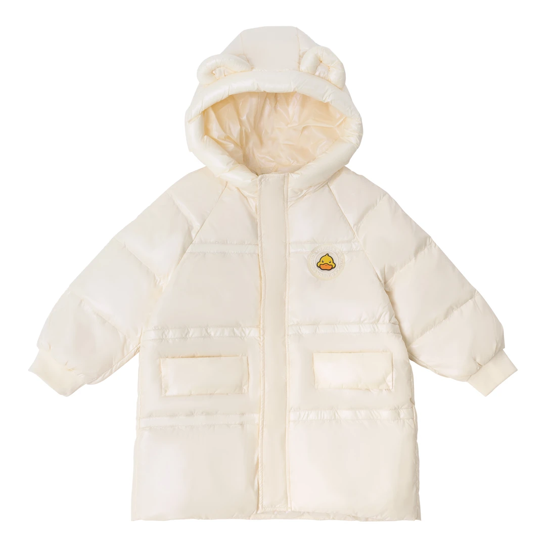 童装羽绒服中小童保暖舒适纯色中长款连帽羽绒服