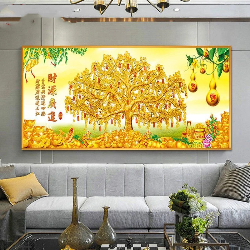 新款客厅发财树装饰画办公室墙上挂画晶瓷卧室墙画财源广进壁画