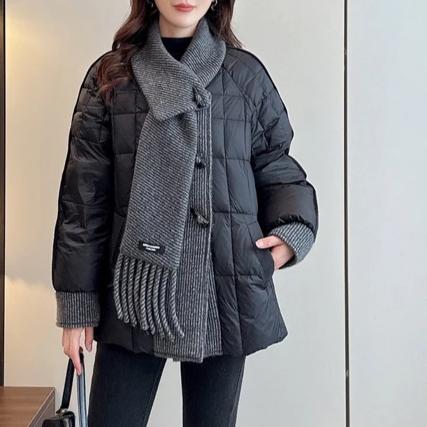 设计感洋气减龄棉衣女士围巾领漂亮遮肚显瘦棉服轻便保暖加棉外套