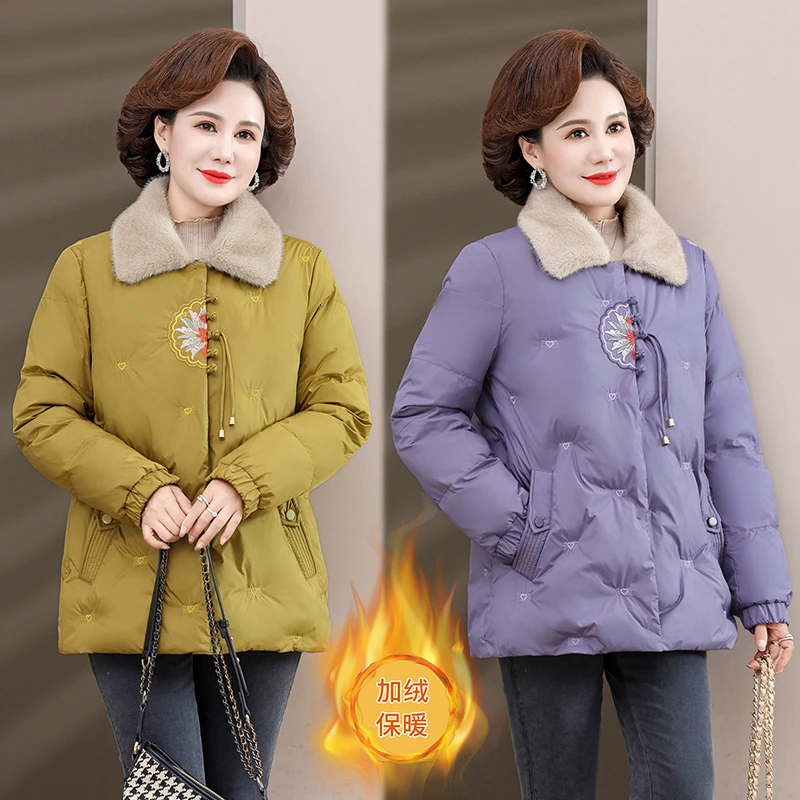 中老年妈妈棉衣加绒加厚中式流行棉服时尚减龄大码保暖棉袄洋气