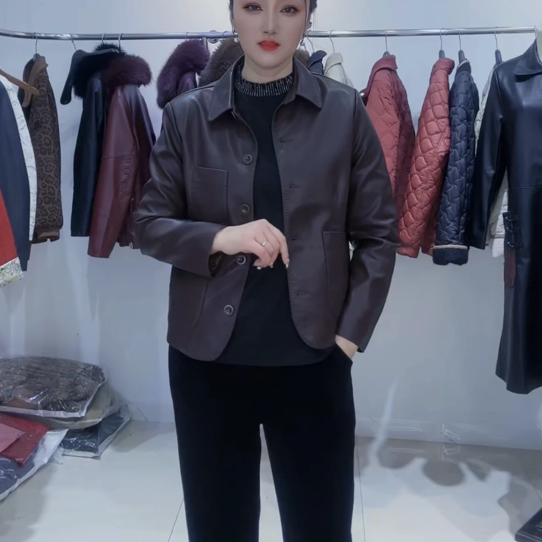 皮衣小个子妈妈装秋冬新品女士休闲皮外套高级感洋气减龄皮夹克