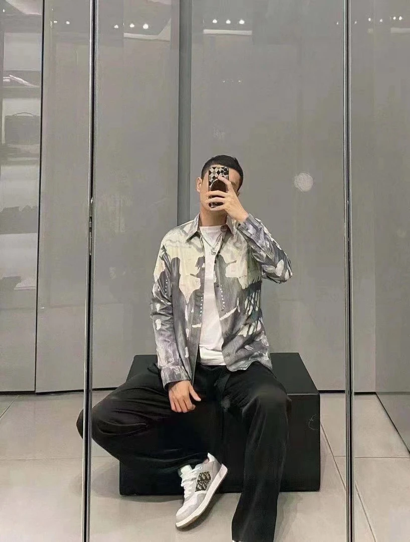 全新未使用 DIOR/迪奥 男士艺术家联名款满印印花ins衬衫100446