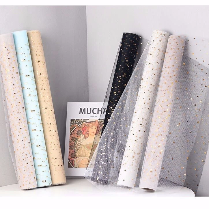 星月纱一整套批发烫金包装网纱包花材料黑纱白纱花艺花材批发专用