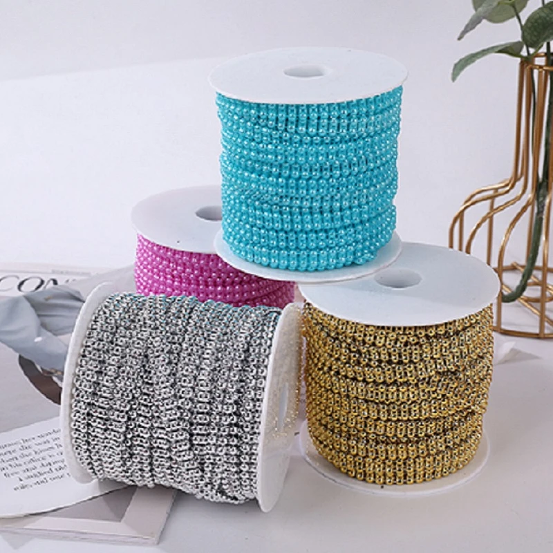 厂家4号半圆双排双线ABS仿珍珠珠链娃娃新娘线钻手工DIY塑料花边