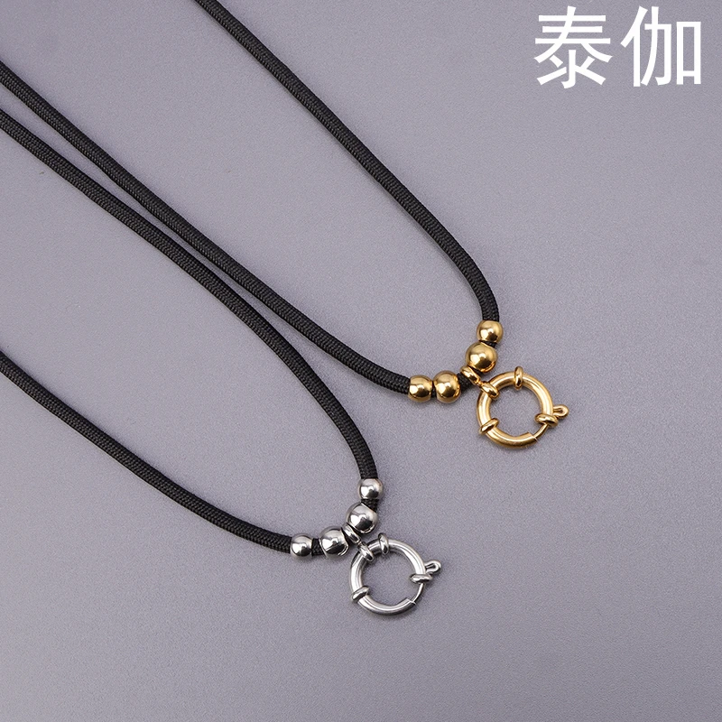 钛钢布艺项链 泰伽唐卡链挂绳吊坠绳不锈钢快拆万能扣佛牌链 调节
