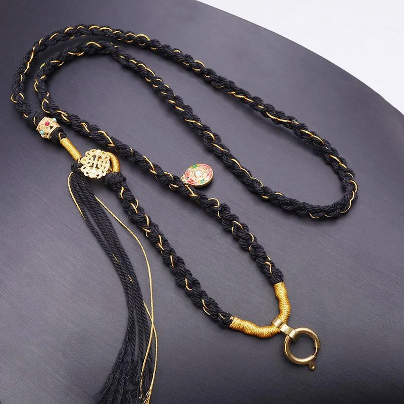 钛钢布艺项链 手工编织西藏唐卡挂链绳泰国前世今生 吊坠佛牌链子