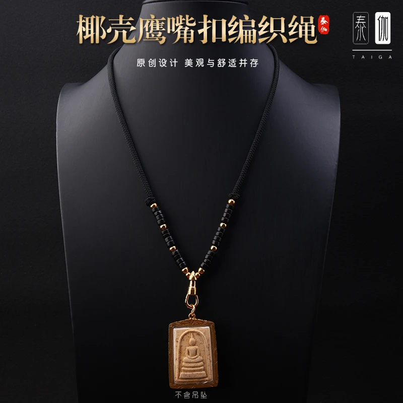 钛钢布艺项链 钛钢唐卡布艺项链黑色佛牌链拼接/椰壳扣绳不锈钢