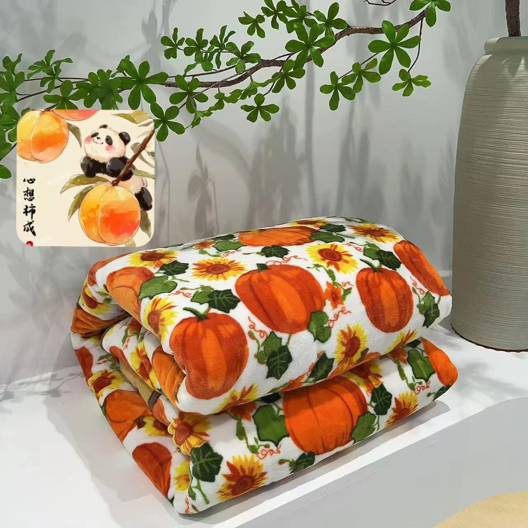 Fugari150*200南瓜印花亲肤款牛奶绒包边被B063