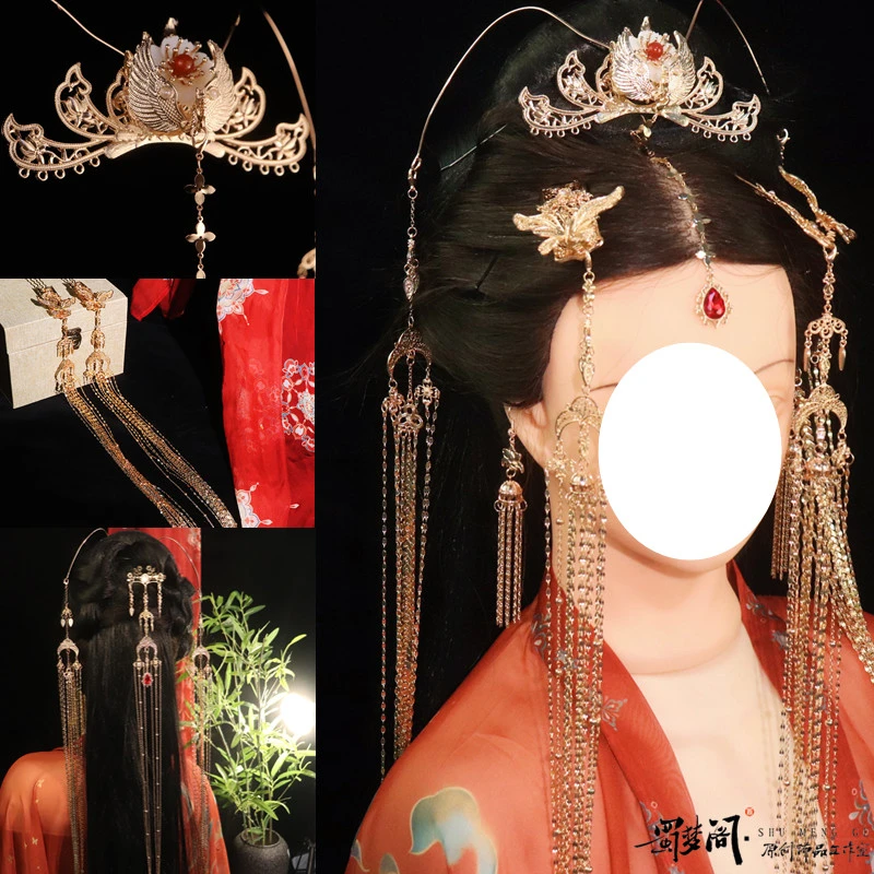 蜀梦阁原创汉服流苏发簪头饰发冠后压古风敦煌新娘头冠二次元配饰