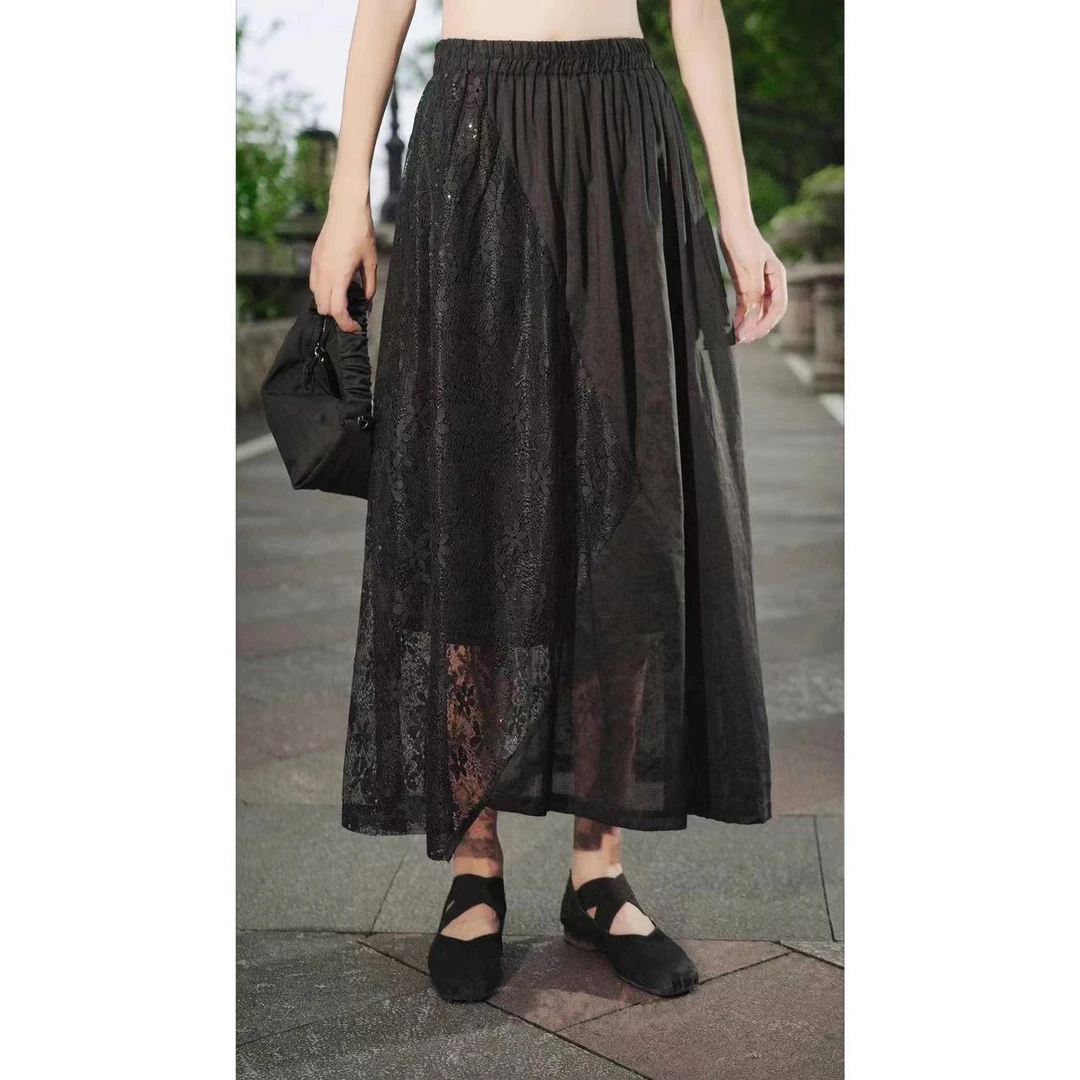 娜三月［两穿伞裙］文艺绣亮片苎麻正反两穿神奇伞裙8271时尚