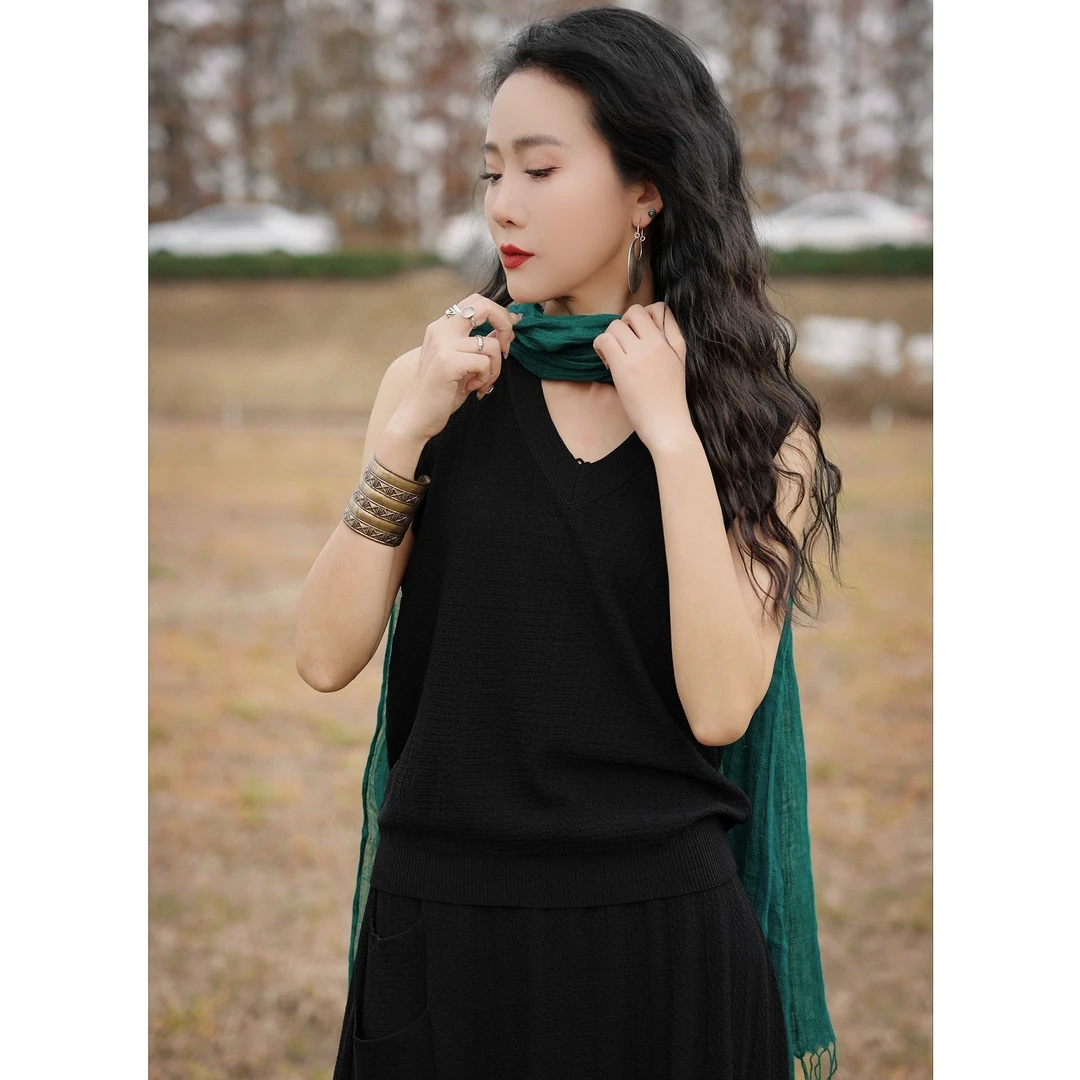 娜三月【植物染】腔调穿搭小青复古简约百搭莱赛尔背心58815