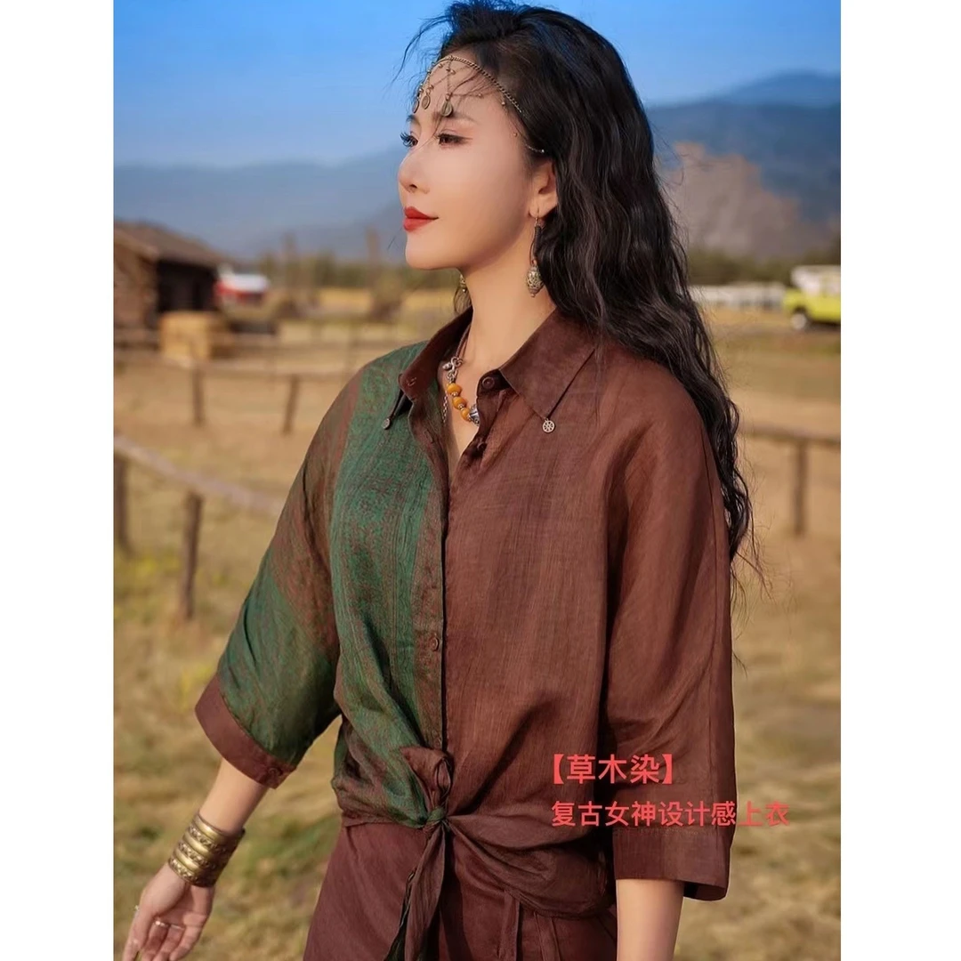 娜三月【草木染】小青复古女神设计感苎麻上衣32288时尚XY
