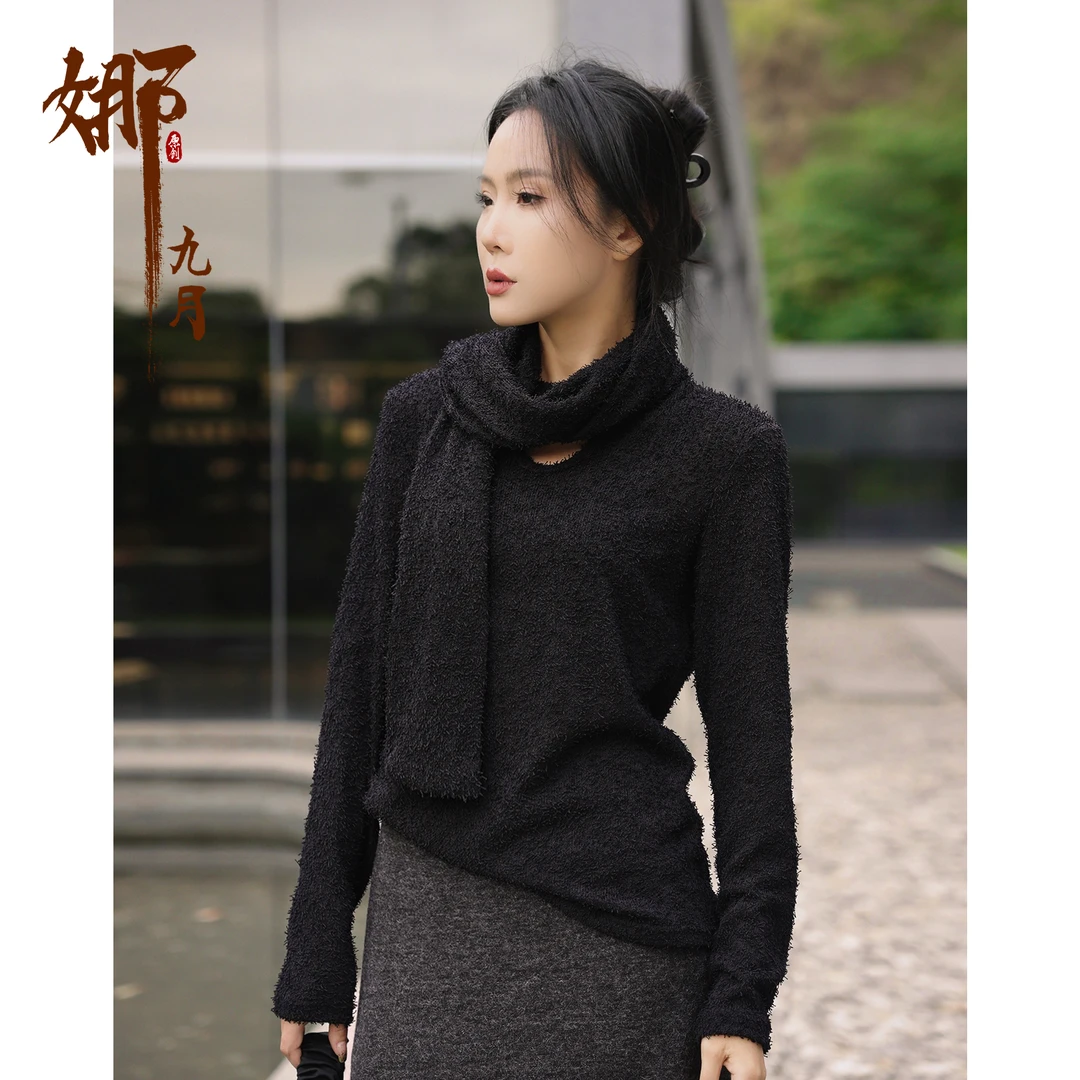 娜三月【草木染】腔调穿搭新款高极定制经典款连围巾式上衣80639