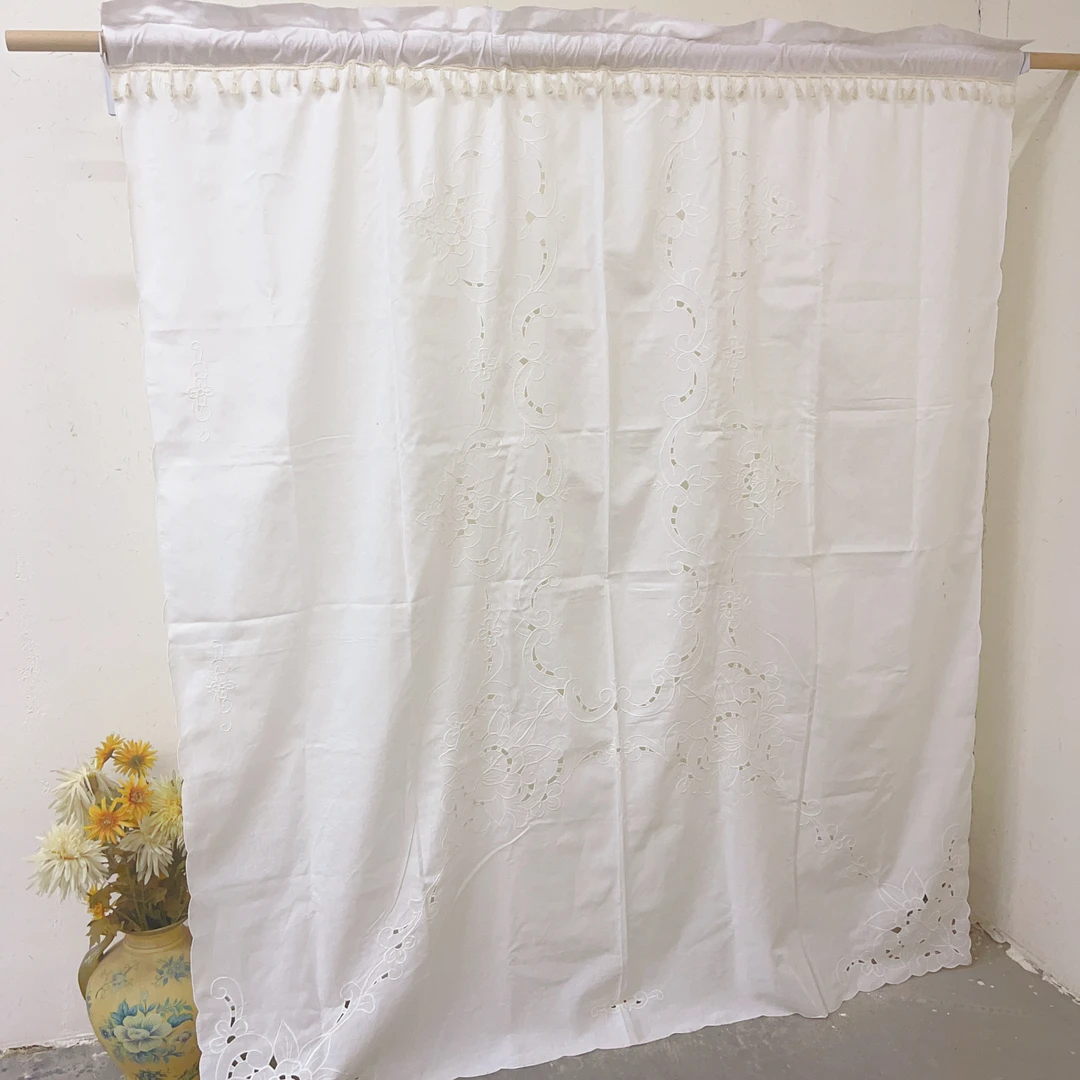 DZ318刺绣花窗帘1.6×1.8m白色棉质