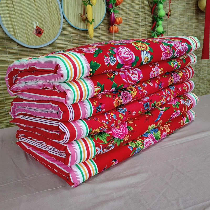 老式单人褥子大炕褥子套民宿舍东北大花布复古铺底垫褥罩纯棉贴身