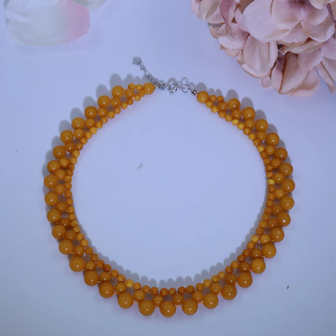 老蜡圆珠编织妈妈链多层手工蜜蜡项链多样性发一件JJD11609914