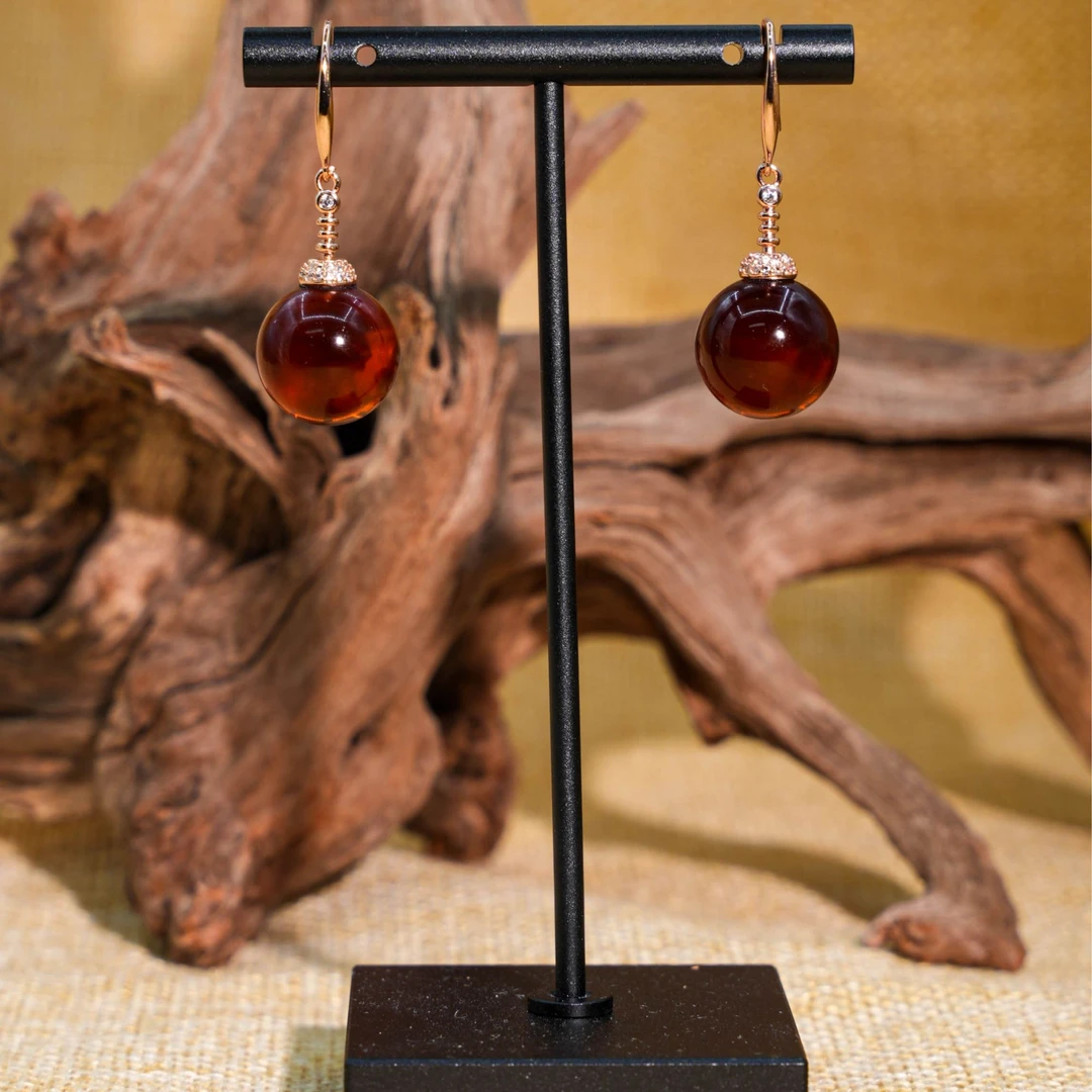 15+血珀圆珠s925银耳钩-YB2915902多样性发一件