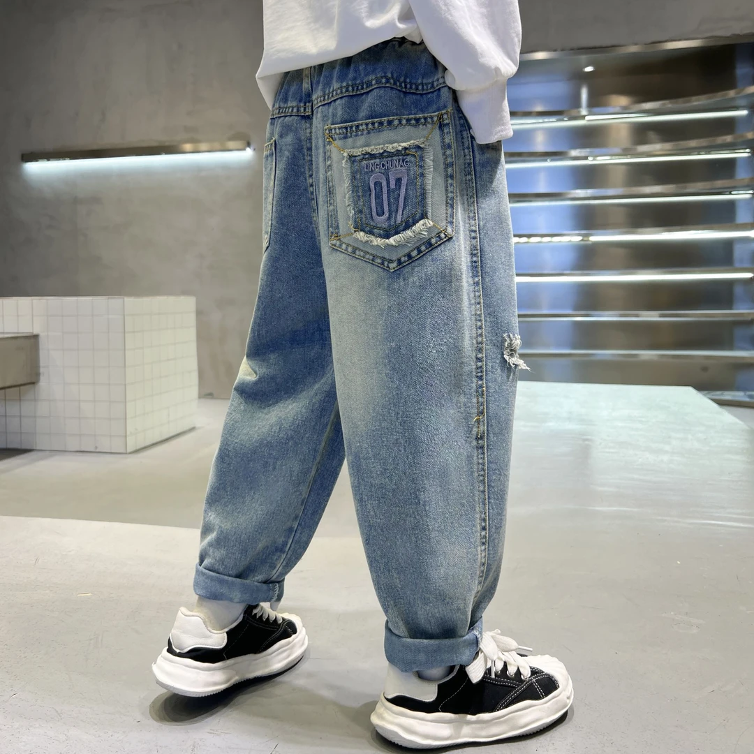 男童软牛仔裤洋气百搭中休闲直筒老爹裤时髦个性长裤秋季韩版秋季