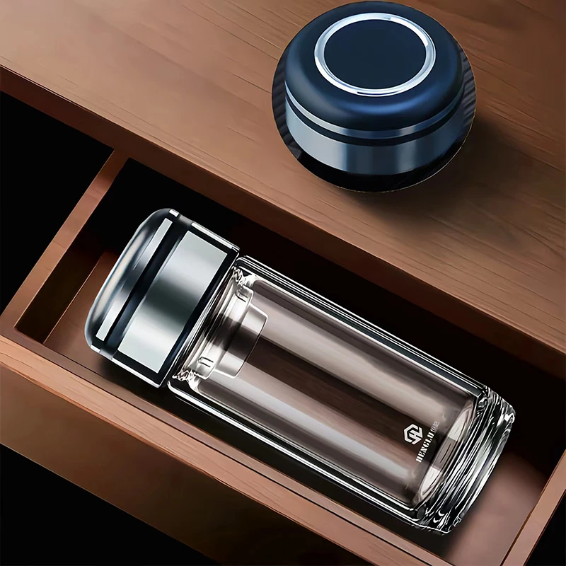 玻璃杯子便携透明开车带盖车载家用过滤大容量小巧耐热茶水杯男士