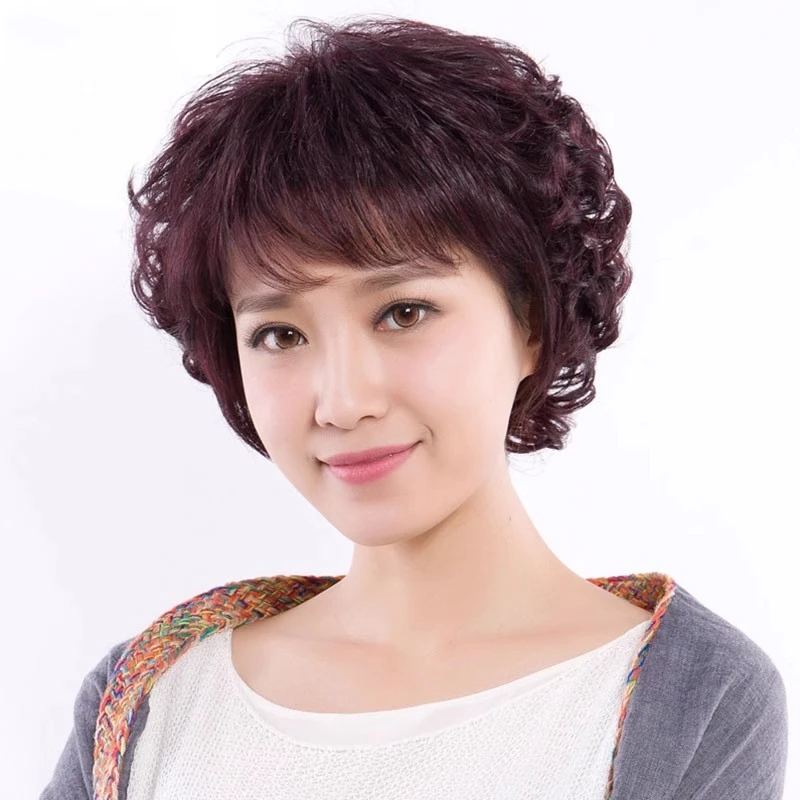 中老年卷发小卷女短卷发中年妈妈妇女士时尚真发全真人发全头发套