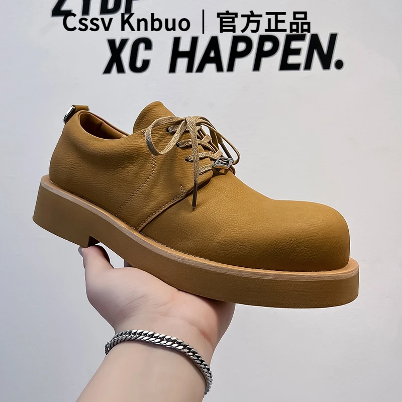 德比鞋男春季新款大头鞋大黄靴圆头时尚潮流休闲皮鞋港风