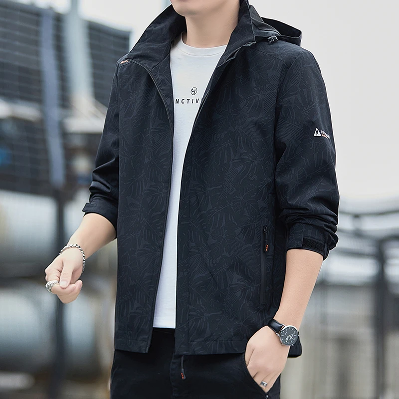 2023男士外套春秋季新款夹克男可脱卸帽冲锋衣男迷彩外套防水潮男