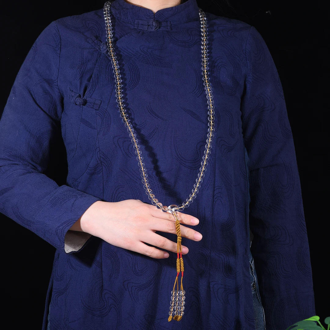 天然白水晶全净体108毛衣链手工编制巴西白水晶全净体