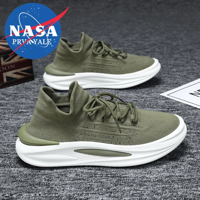 NASA联名2025春季新款透气飞织轻便薄款男士休闲运动软底增高网鞋
