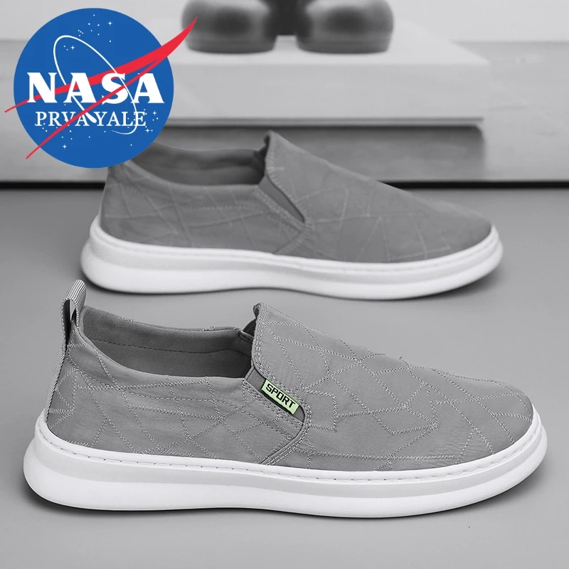 NASA联名帆布男鞋夏季透气休闲板鞋一脚蹬冰丝老北京布鞋软底潮鞋