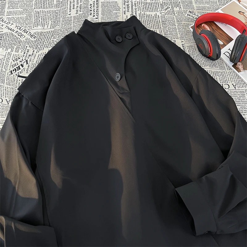 山本耀司拼接设计感T恤男长袖新中式国潮大码宽松暗黑系痞帅体恤