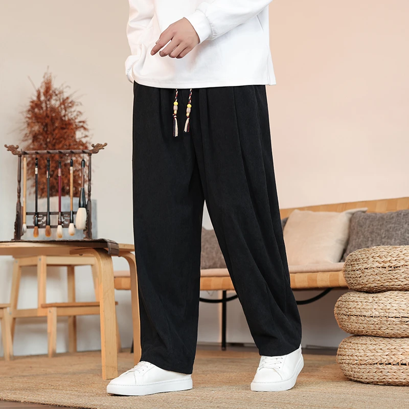 男士大码中国风灯芯绒休闲长裤春秋季新中式国风宽松垂坠感直筒裤