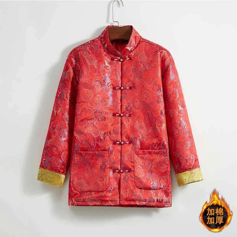 新中式男装喜庆伴郎服夹棉外套秋冬中山装棉衣中国风唐装加厚夹克