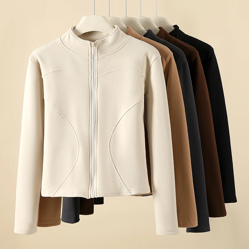 醉梓菡加绒立领外套女2025秋冬大码保暖修身长袖外穿防风上衣