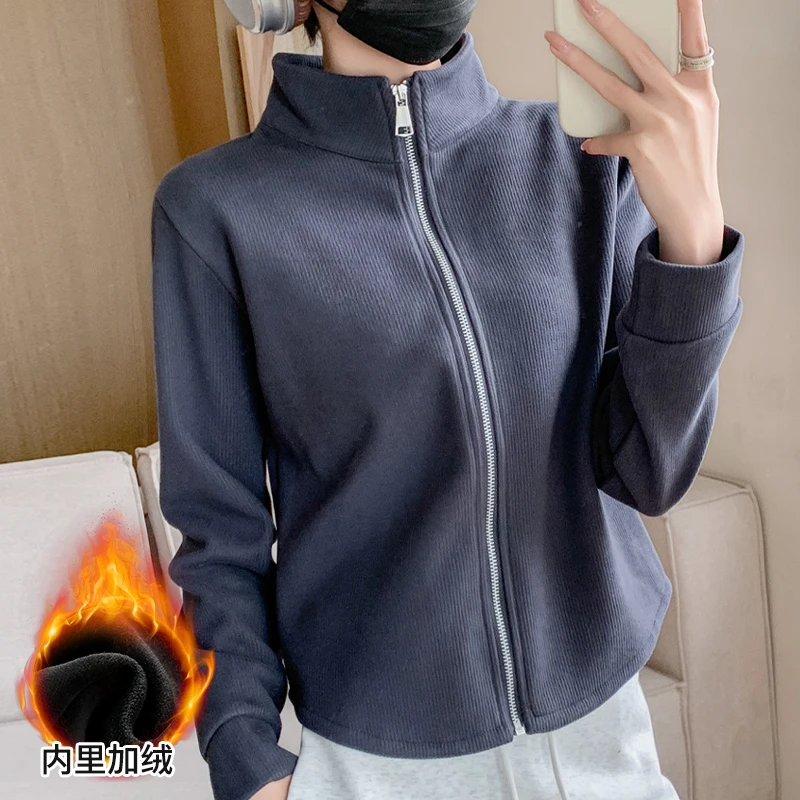 醉梓菡加绒立领外套女2025秋冬大码保暖修身显瘦外穿长袖防风上衣