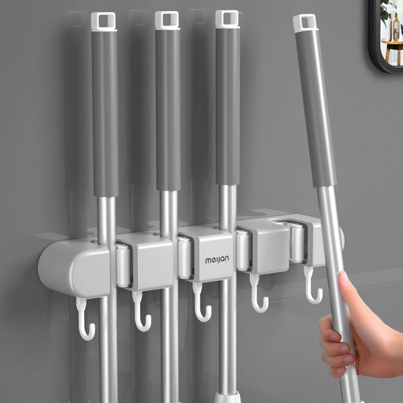 美简拖把壁挂夹拖布挂钩扫把固定架免打孔卫生间神器多功能置物架