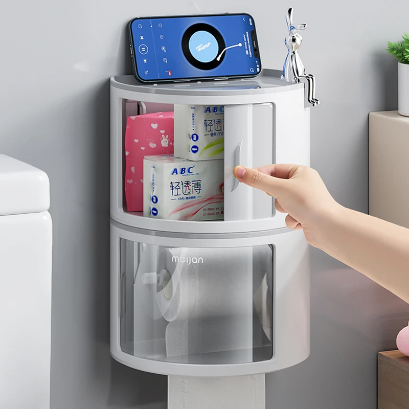 美简卫生间纸巾盒家用收纳卷纸架免打孔壁挂叠层置物架多功能防水