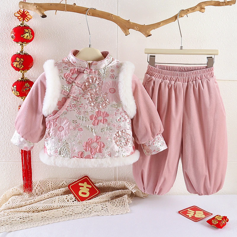 【繁花似锦】男女宝宝套装冬季加厚夹棉宝宝中国风套装拜年服喜庆