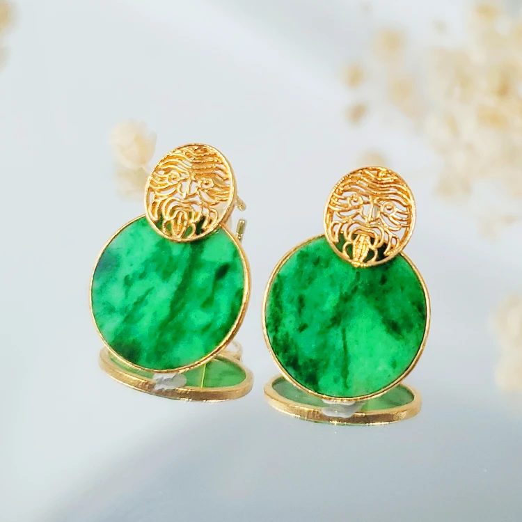 18K金天然A货翡翠扎基耳钉(多样性发货）G3721