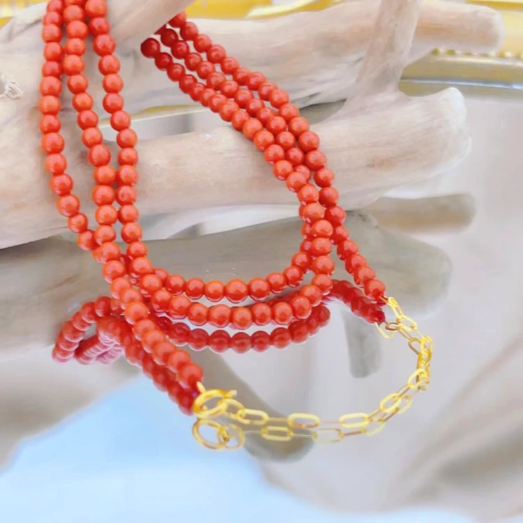 18K金南红珠珠链项链 G1838