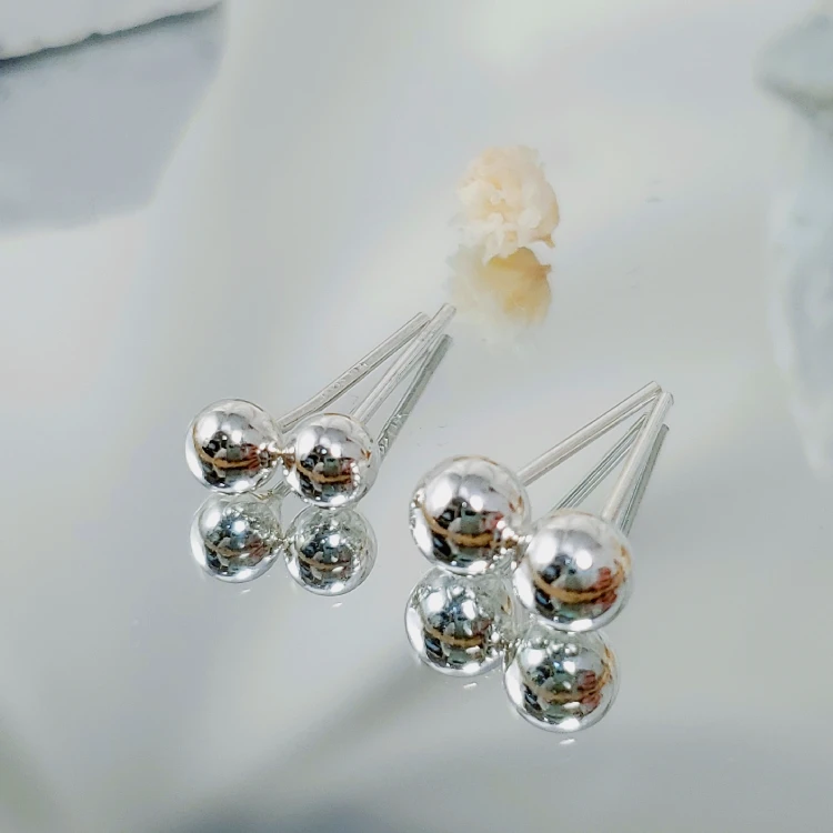 925银耳饰 光珠耳钉两对（4MM/5MM) S3028