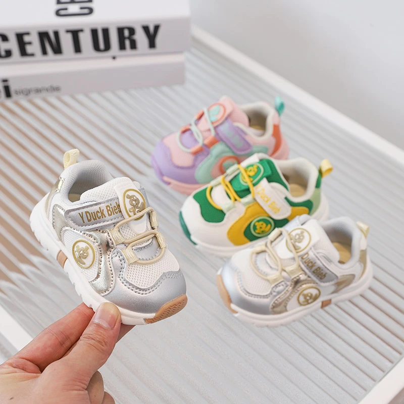 婴幼儿秋季运动机能鞋男女宝宝软底防滑学步鞋皮网拼接透气小童鞋