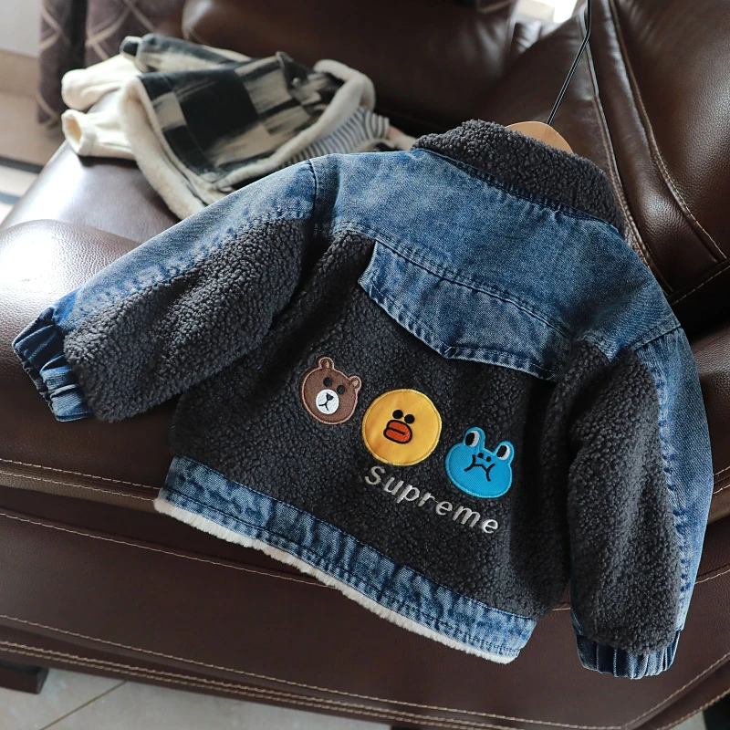 秋冬童装宝宝新款上衣男童加绒牛仔外套儿童初冬加厚外套1960