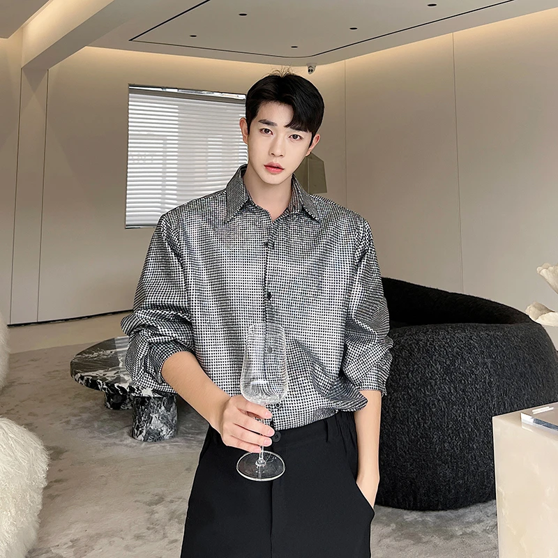 高级感小众工艺亮片长袖衬衫男痞帅韩版炸街上衣轻奢衬衣发型师潮